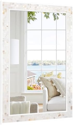 White Framed Rectangle Bathroom Mirror 24x36 Inch by DUQIMOWALLMIRRORS