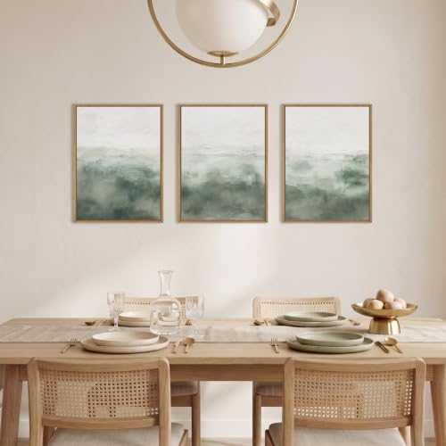 Abstract Sage Green Framed Canvas Wall Art, Neutral White and Grey Wall Decor - Image 3
