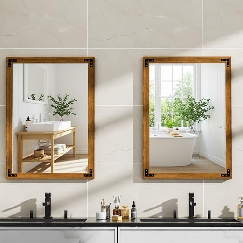 Hasipu Farmhouse Bathroom Mirror, Walnut Vintage Vanity Mirror Modern Farmhouse - Image 4
