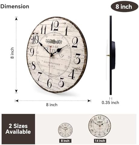 8in French Country Wooden Wall Clock Silent Large Farmhouse Home Decor - Image 3