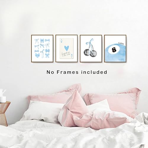 okaxscm Blue Coquette Trendy Preppy Wall Art Prints Set of 4, Coquette Room - Image 4