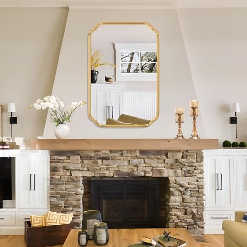 Ferytange Gold Bathroom Mirror for Wall 20" x 30" Modern Rounded Corner - Image 3