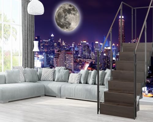 XMPMBM-City Night View the Moon Nursery Room Fabric Wallpaper Living Room - Image 3