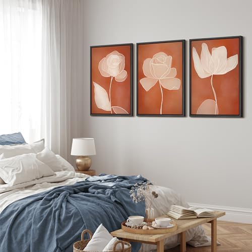 MUDECOR Framed Canvas Print Wall Art Terracotta Abstract Rose Line Art Burnt - Image 3