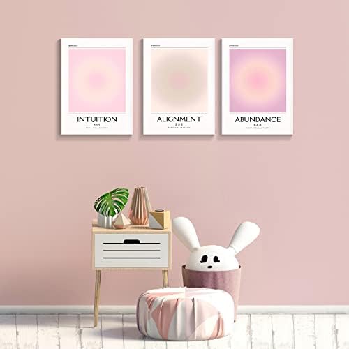 Framed 3 Piece Pink Gradient Aura Spiritual Canvas Wall Art Trippy Positive - Image 3