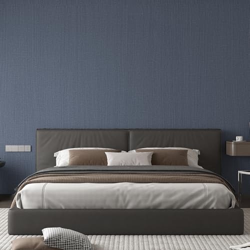 24"x393" Dark Blue Fabric Peel and Stick Linen Textured Wallpaper - Image 2