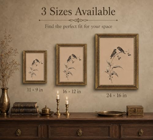 Gold Framed 3D Textured Wall Art, Vintage Sketch Birds on Branch Canvas Prints - Image 5