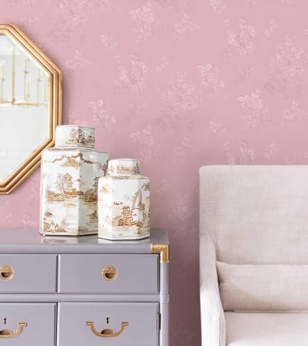 Silk Pink Peel and Stick Wallpaper Embossed Floral 275.6in 17.7in - Image 2