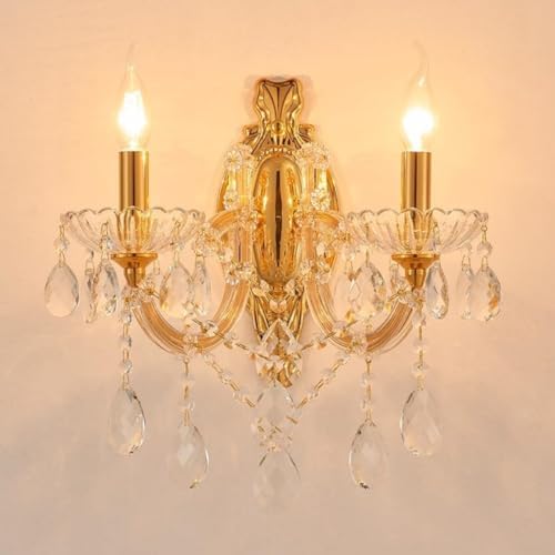 YLONG-ZS Gold Traditional Crystal Wall Sconce, 2-Light Candle Style Vanity Lamp - Image 2