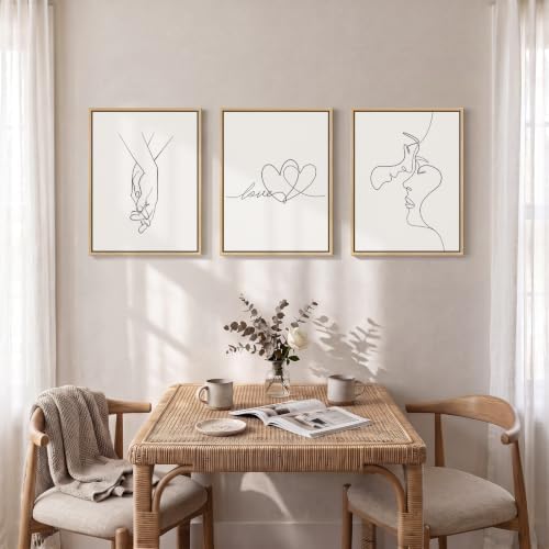 Framed Minimalist Couple Love Heart Line Canvas Wall Art Bedroom, 12x16 In - Image 4
