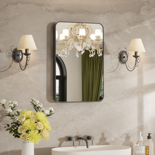 16"x24" Bathroom Mirrors for Over Sink, Matte Black Rectangle Vanity Mirror by MZON
