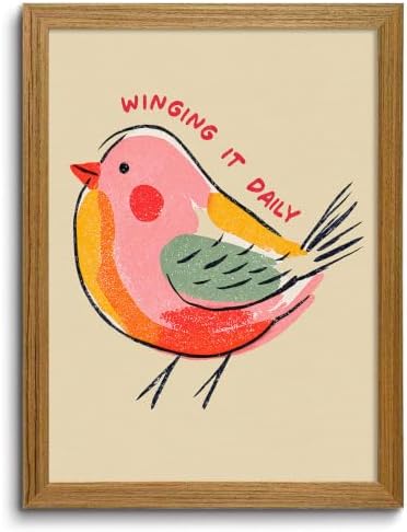 Framed Funny Bird Wall Art Winging It Canvas Picture Boho Wall Decor by ZMDDYSWallArt
