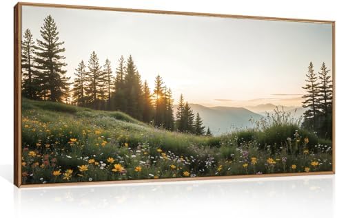FWIEXA Green Forest Mountain Framed Canvas Wall Art Set, Wildflower Meadow Wall by FWIEXA