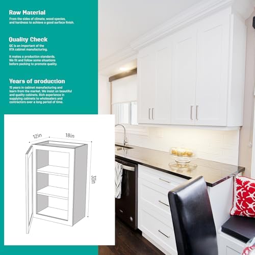 18" W x 30" H White Shaker Single-Door Kitchen Wall Cabinet - Image 4