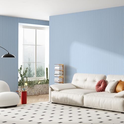 Light Blue Grasscloth Peel and Stick Wallpaper Linen 24"x394" - Image 5
