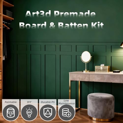 Art3d Premade Paintable Board and Batten Wainscoting Kit, 94.5 x 54 in - Image 2
