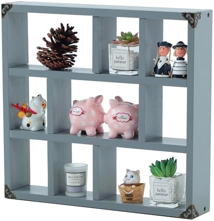 17.7x15.7-Inch Shadow Box Shelf 9-Slot Rustic Floating Shelves Larger Wall - Image 6