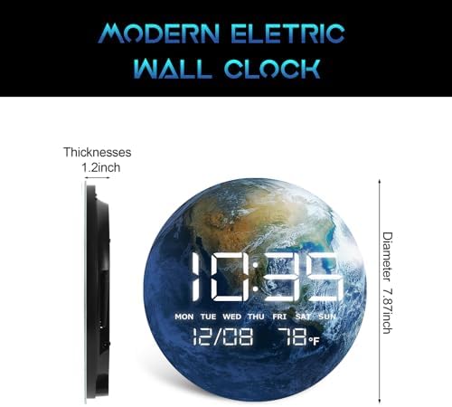 Digital Desk & Shelf Clock, LED Moon/Earth Design, Temperature Display - Image 2