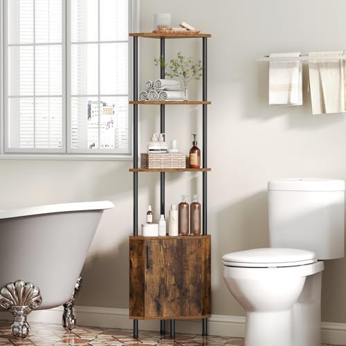 HOOBRO Corner Cabinet with LED Light, Corner Shelf Stand with Storage and Doors - Image 5