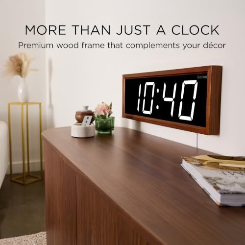 Ivation Large Digital Wall Clock, Big LED Display & Stylish Wood Frame - Image 3