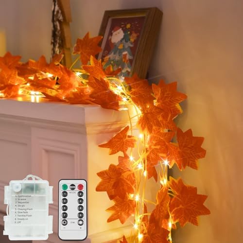 suddus 33FT 100 LED Maple Leaf String Lights Battery Operated Copper Wire by SUDDUS
