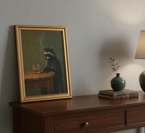 Gold Framed Raccoon Canvas Wall Art, Funny Animal Picture Wall Decor16x12in - Image 5