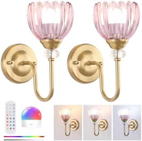 Set of 2 Vintage Battery Operated Wall Sconce, Rechargeable Wall Lamp by Shenmoyl