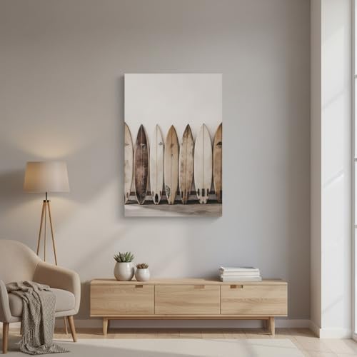 Coastal Beach Painting Vintage Surfboard Wall Art 16x24 Inch Framed - Image 4