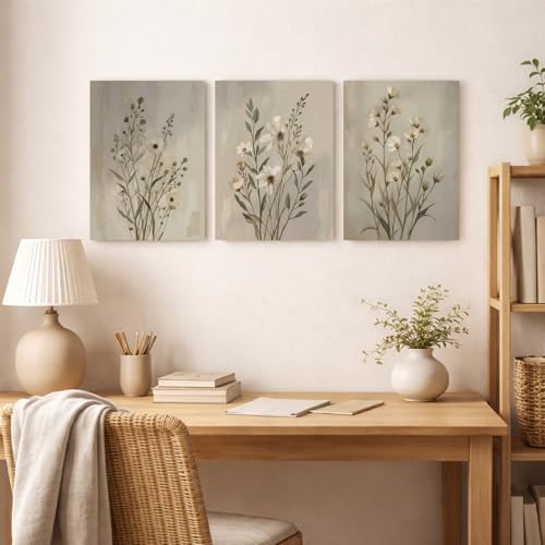 Neutral Wildflower Canvas Wall Art Set of 3, 12x16 Inch - Image 7