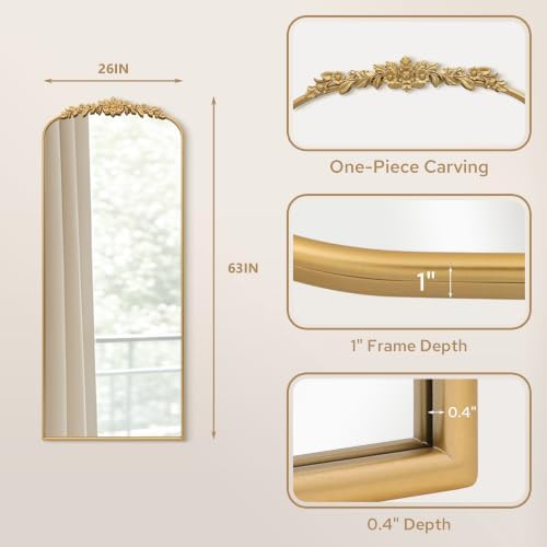 Besdomus Vintage Full Length Mirror: 26"x63" Large Gold Antique Long Mirror - Image 3