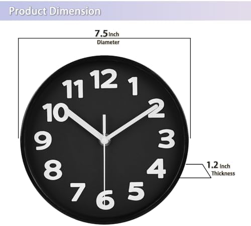 JENLYSTIME 8 Inch Black Modern Wall Clock - Image 6