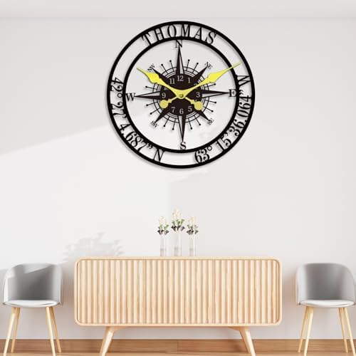 Personalized Metal Wall Clock Custom Compass Clock - Image 6