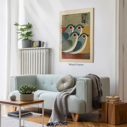 Vintage Japanese Canvas Wall Art Funny Blue Bird Posters Minimalist Animal - Image 5