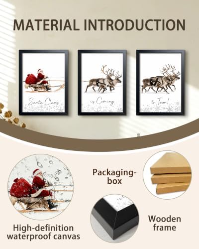 Framed Christmas Wall Art Set of 3, Winter Christmas Wall Decor, Santa Claus - Image 4