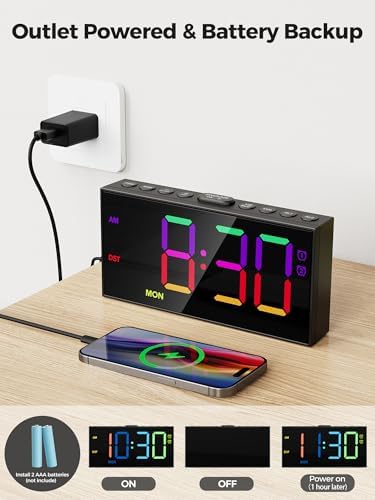 Digital Alarm Clock for Heavy Sleepers, 7.5-Inch RGB Display, Dual Alarms - Image 5