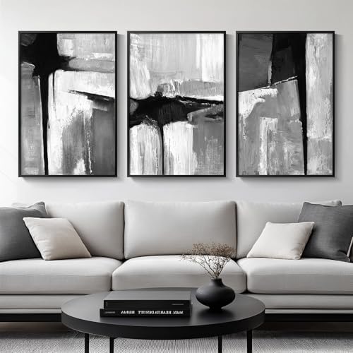 Large Framed Black White Gray Abstract Wall Art by Cuspin