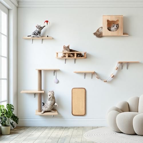 Cat Wall Shelves, Solid Wooden Wall-Mounted Cat Furniture by %E2%80%8B%E2%80%8BPawCozy%E2%80%8B%E2%80%8B