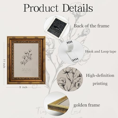 Vintage Gold Framed Wall Art Christian Bible Verse Wall Art Neutral Floral - Image 2