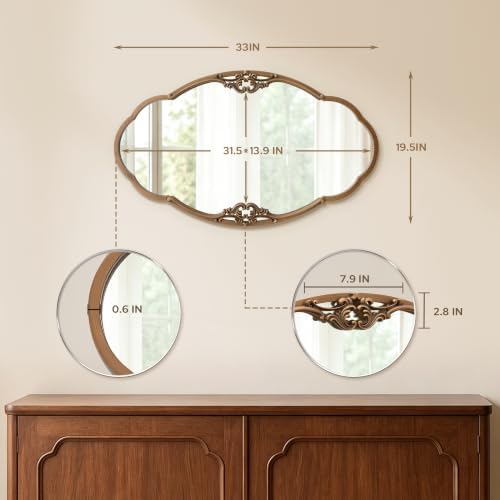 Besdomus Vintage Gold Wall Mirror: 33"x19.5" Medium Antique Oval Mirror - Image 2