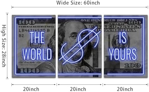 Yatsen Bridge 3 Panels Dollar Wall Art The World is Yours Painting Old Money - Image 5