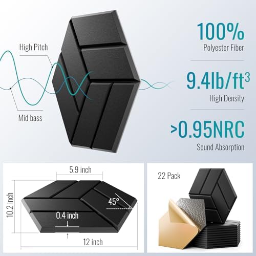 22Pcs Acoustic Panels with Self-adhesive, Hexagonal Soundproof Wall Panels High - Image 6