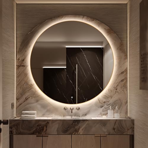 48" Round LED Bathroom Mirror, Wall Mounted Round Backlit Mirror LED Bathroom by TheiaMo