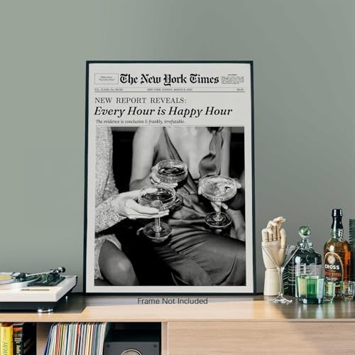 Retro Black and White Newspaper Wall Art 12x18inch UnFramed Every Hour Is Happy - Image 3