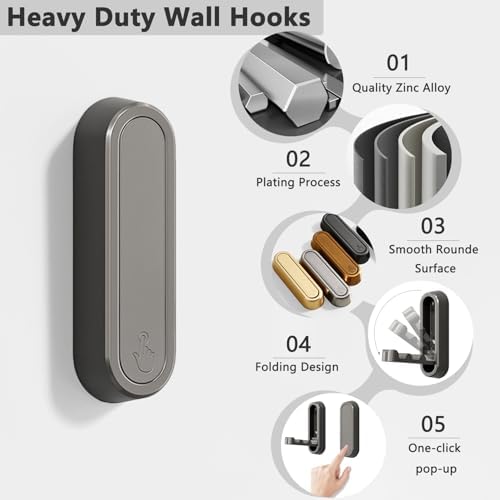 Foldable Wall Hooks, 40lb Heavy Duty, Zinc Alloy, 4 Pack - Image 2