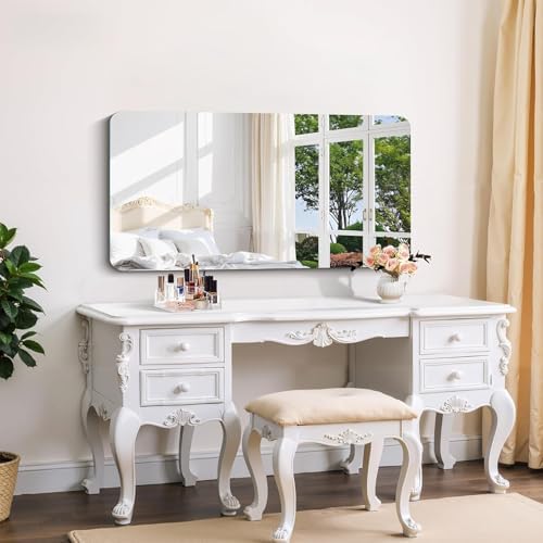 CILIBER Frameless Mirror, 24x48 Inch Rectangle Bathroom Mirror Rounded Corner - Image 6