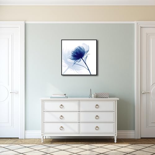 Pyradecor Large Black Framed Wall Art Blue Flickering Flower Grace Floral - Image 5