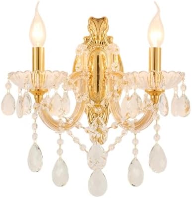 YLONG-ZS Gold Traditional Crystal Wall Sconce, 2-Light Candle Style Vanity Lamp by YILONG-ZS