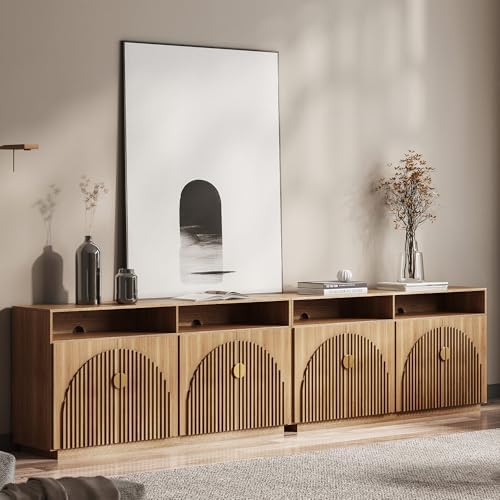 BELLEZE Stacked Set of 2 65" TV Stand & Entertainment Centers, Caramel Brown by BELLEZE