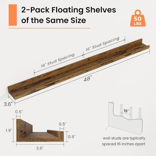 RICHFOCUS Picture Ledge Shelf, 48 inch Floating Shelves Set of 2, Wood Wall - Image 3