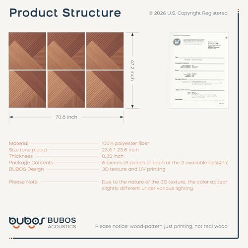 BUBOS 6-Pack Acoustic Panels, Wood Grain Sound Absorbing Panels - Image 3
